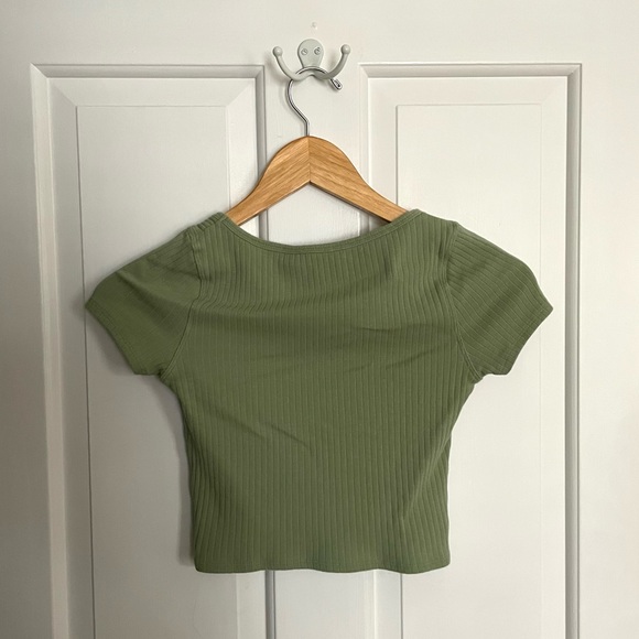 Pacsun Basics Ribbed Green Tight Cropped Short Sleeve Size XS - Picture 3 of 3